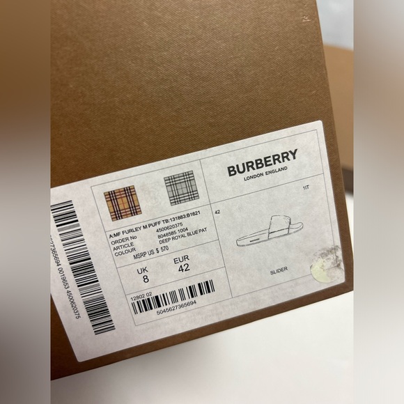 Burberry Furley Puff Slides Size 9 New Deep Royal Blue Pattern - Picture 5 of 6